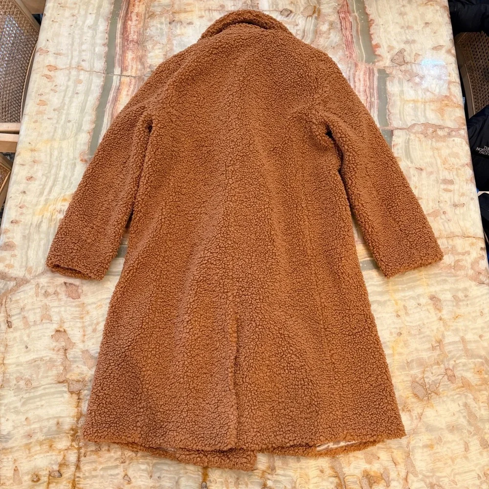 J.Crew Womens Sherpa Topcoat Brown Double-Breasted Teddy Lined Winter Size LP‎